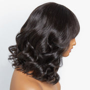 $99 BUY 1 GET 1 FREE|Body Wave Short Bob Wig With Bangs Wear & Go Glueless Full Machinemade Human Hair Wigs 180% Density