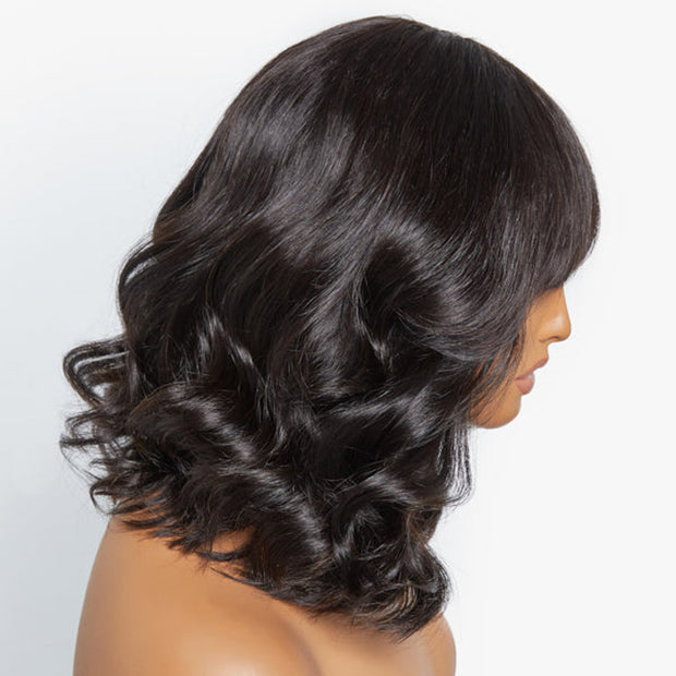 BOGO SALE||Body Wave/Straight Short Bob Wig With Bangs Wear & Go Glueless 4X4 HD Lace Human Hair Wigs 180% Density