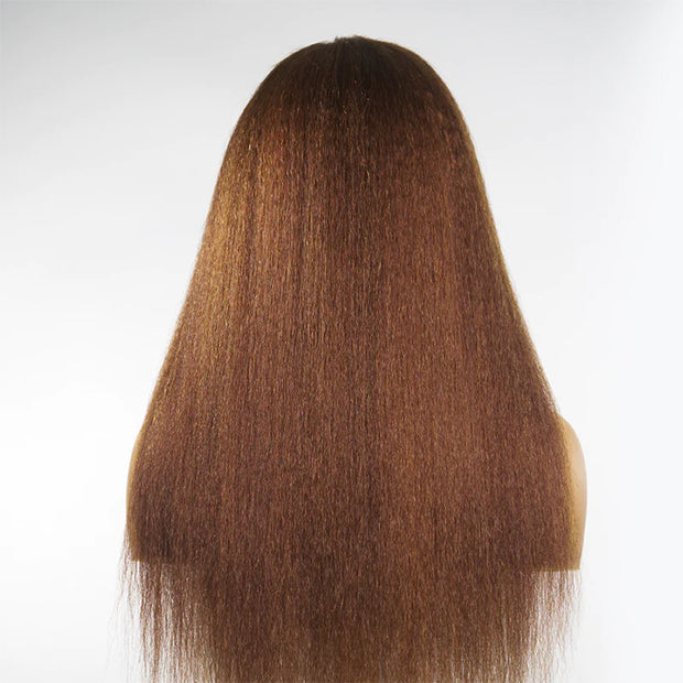 Kinky Edges Hairline丨#4 Chocolate Brown Colored Kinky Straight Human Hair Lace Wig Effortless Kinky Culry Edges 13X4 Undetectable HD Lace Front Wig
