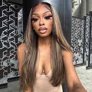 Highlight Layered Cut Glueless 13x4 13x6 Undetectable HD Lace Front Wig #1B27Colored Pre-bleached 100% Human Hair