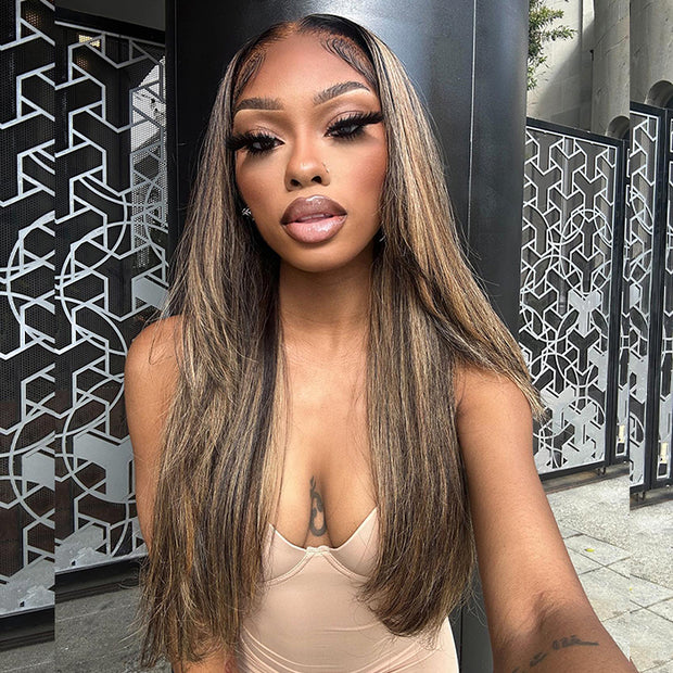Highlight Layered Cut Glueless 13x4 13x6 Undetectable HD Lace Front Wig #1B27Colored Pre-bleached 100% Human Hair