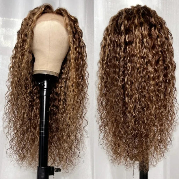 Highlight 4/27 Curly Hair HD Lace Wig Honey Blonde Ombre 13x4 Invisible Lace Frontal Human Hair Closure Wig Remy PrePlucked With Baby Hair