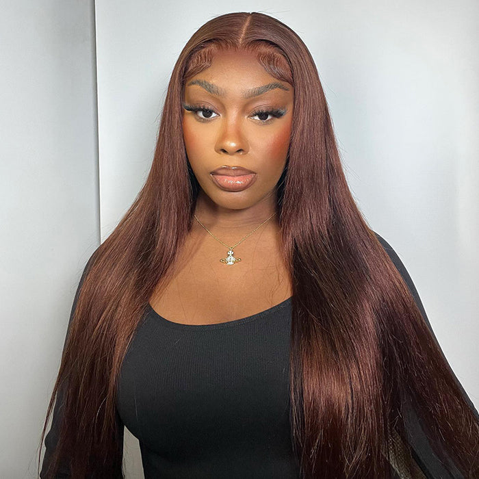 Chocolate Brown Closure Wig Glueless  8x5 Pre-cut Lace  Human Hair Wigs With Pre Bleached Knots Flash Sale