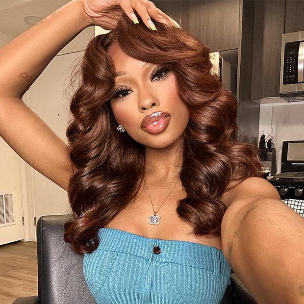 Chestnut Brown 13x4 HD Lace Layered Cut Wig Butterfly Cut Body Wave Human Hair Wigs