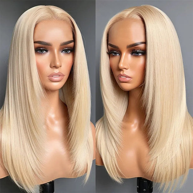 Layered Cut 613 Blonde Straight Glueless 13x4 HD  Lace Front 100% Human Hair Wig