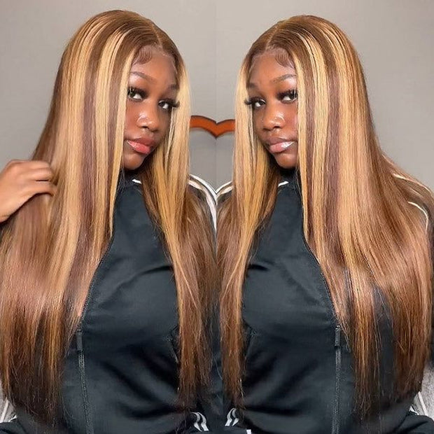 7x5 HD Lace Wear & Go Honey Blonde Highlight Straight Hair 4x4  Pre-Cut Lace Glueless Closure Wig