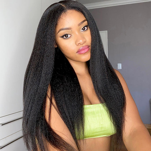 4C Edge Hairline丨Kinky Straight Hair 13x4 HD Lace Front Wig with Curly Edges Baby Hair Wigs