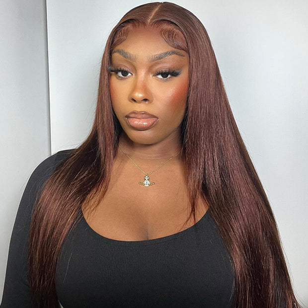 Clearance Sale|Chocolate Brown Closure Wig Glueless  8x5 Pre-cut Lace  Human Hair Wigs With Pre Bleached Knots Flash Sale