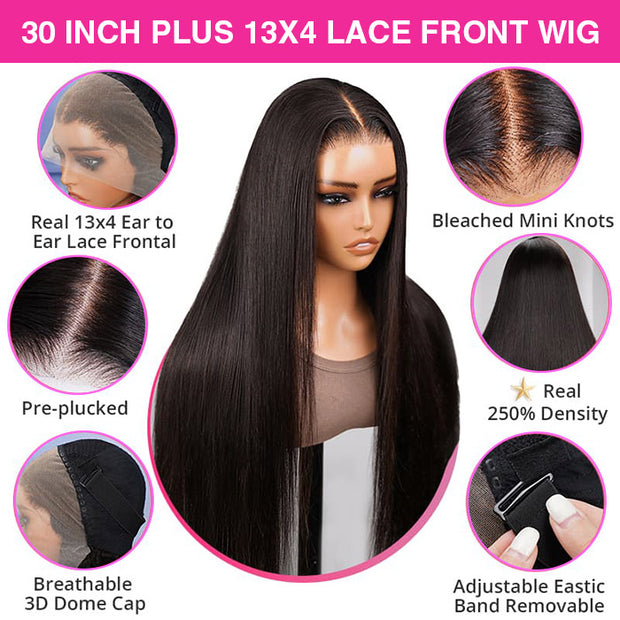 (Super Deal) Long 30inch 34inch Pre Bleached 13x4 HD Lace Frontal Wigs Pre-plucked Human Hair Wig 220% Density