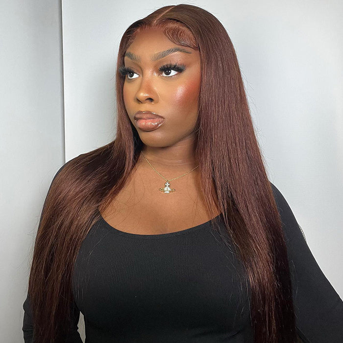 Chocolate Brown Closure Wig Glueless  8x5 Pre-cut Lace  Human Hair Wigs With Pre Bleached Knots Flash Sale