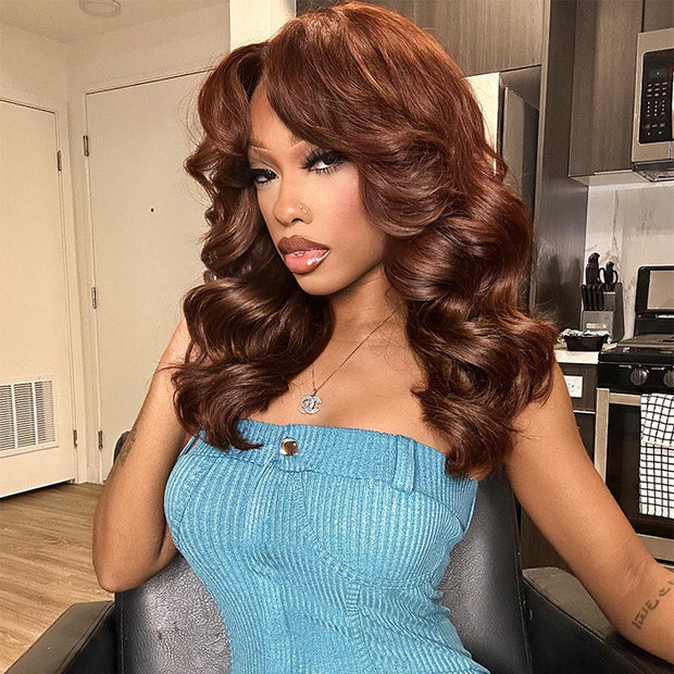 Chestnut Brown 13x4 HD Lace Layered Cut Wig Butterfly Cut Body Wave Human Hair Wigs