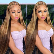 7x5 HD Lace Wear & Go Honey Blonde Highlight Straight Hair 4x4  Pre-Cut Lace Glueless Closure Wig