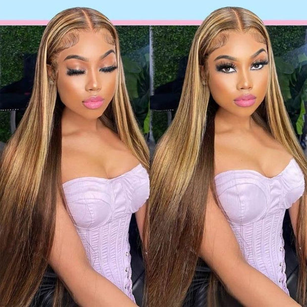 8x5 HD Lace Wear & Go Honey Blonde Highlight Straight Hair 4x4  Pre-Cut Lace Glueless Closure Wig