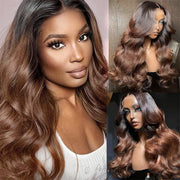 Ombre Chestnut Brown Body Wave Glueless Wig With Dark Roots Put On & Go 13x4 Pre Cut Lace Front Wig