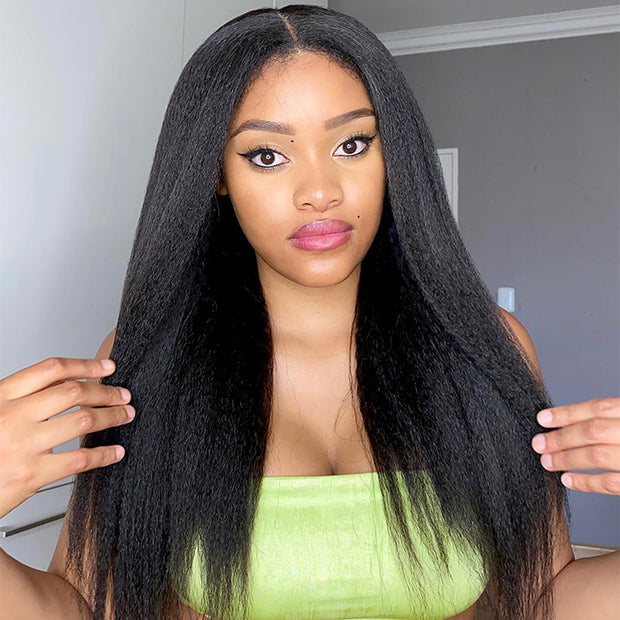 4C Edge Hairline丨Kinky Straight Hair 13x4 HD Lace Front Wig with Curly Edges Baby Hair Wigs