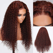 (FLASH SALE) Wear Go Upgraded 8x5 HD Lace Reddish Brown Curly Pre Cut Lace Wig