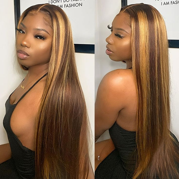 8x5 HD Lace Wear & Go Honey Blonde Highlight Straight Hair 4x4  Pre-Cut Lace Glueless Closure Wig