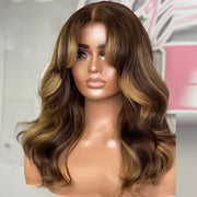 Curtain Bangs Body Wave Human Hair Wig Blonde Highlight 13x6/5x5 HD Lace Closure Wig