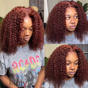 (FLASH SALE) Pre Bleached Wear Go Upgraded 8x5 HD Lace Reddish Brown Curly Pre Cut Wig