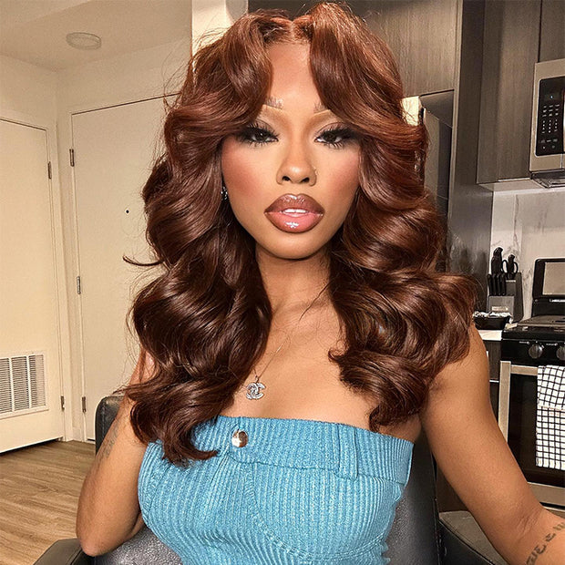 Chestnut Brown 13x4 HD Lace Layered Cut Wig Butterfly Cut Body Wave Human Hair Wigs