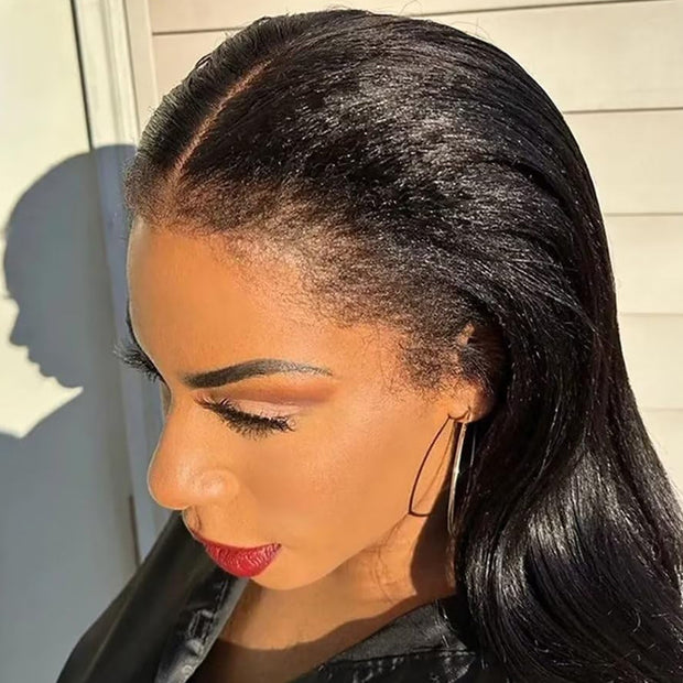 Kinky Edge Hairline丨Kinky Straight Hair 13x4 HD Lace Front Wig with Curly Edges Baby Hair Wigs
