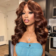Chestnut Brown 13x4 HD Lace Layered Cut Wig Butterfly Cut Body Wave Human Hair Wigs