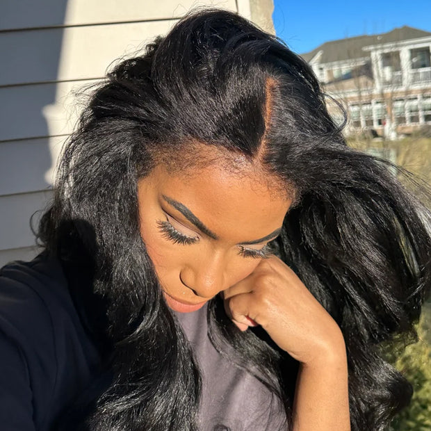 Kinky Edge Hairline丨Kinky Straight Hair 13x4 HD Lace Front Wig with Curly Edges Baby Hair Wigs