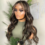 Highlights Body Wave Wig with Bangs Glueless Throw on & Go Cost-effective Wig Machinemade