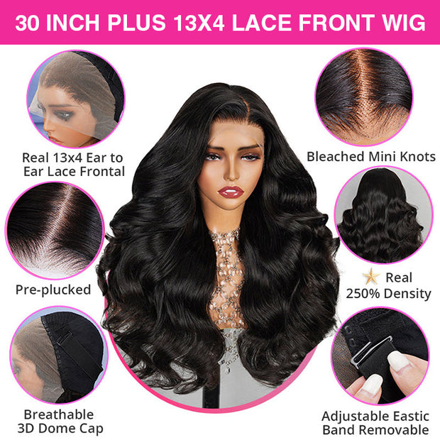 (Super Deal) Long 30inch 34inch Pre Bleached 13x4 HD Lace Frontal Wigs Pre-plucked Human Hair Wig 220% Density