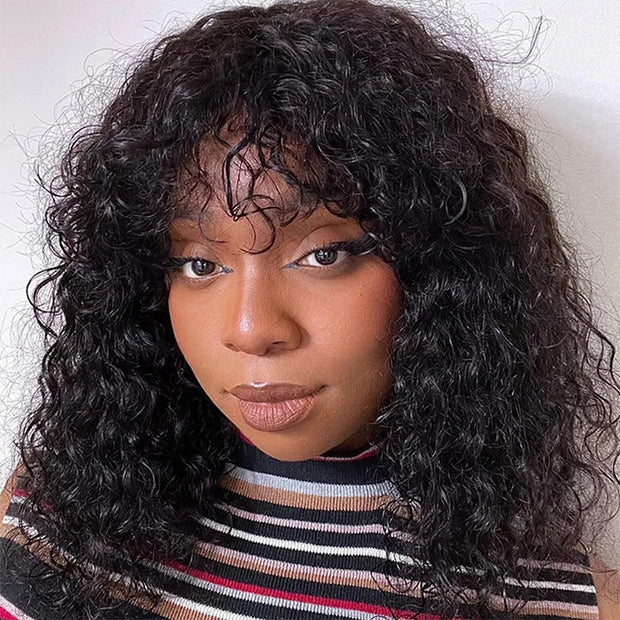 Glueless Curly Short Bob Wig With Bangs HD Lace Human Hair Wigs 220% Density Flash Sale