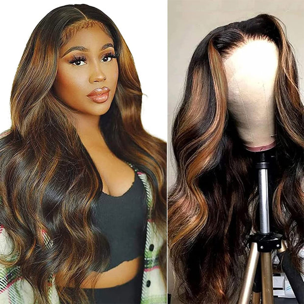 Wear Go Highlights Ombre Brown 8x5 HD Lace Straight/Body Wave Glueless Wigs Pre Cut Lace Wig 180% Density