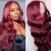 Burgundy Pre Cut HD Lace Wear & Go Red Body Wave Lace Front Human hair wigs 4x4 Realistic Transparent Glueless Human Hair  Wig