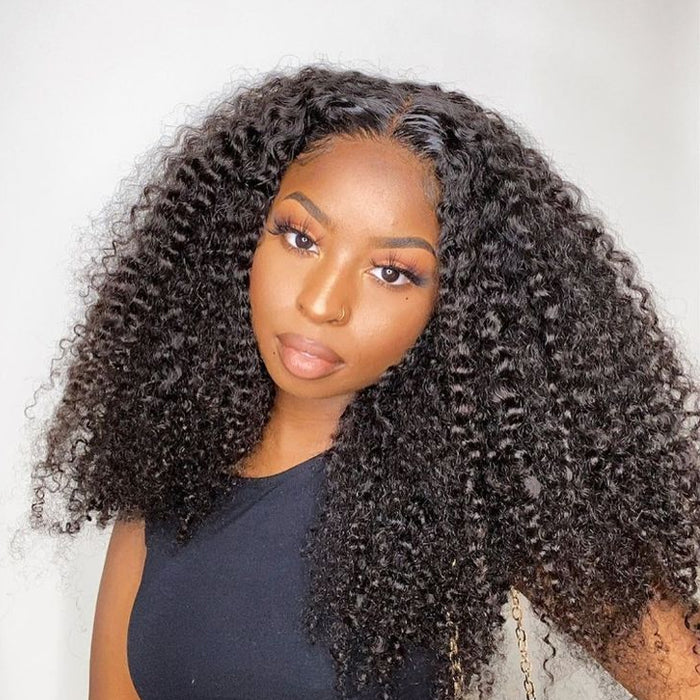 Bye-Bye Knots 5x5 Pre Cut HD Lace Kinky Curly Glueless Human Hair Wig With Pre Bleached Knots Flash Sale