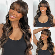 Highlights Body Wave Wig with Bangs Glueless Throw on & Go Cost-effective Wig Machinemade