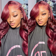 Burgundy Pre Cut HD Lace Wear & Go Red Body Wave Lace Front Human hair wigs 4x4 Realistic Transparent Glueless Human Hair  Wig