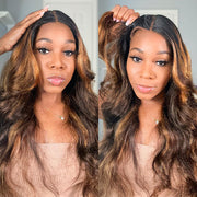 Bye-Bye Knots Wear Go Highlights Ombre Brown 8x5 Pre Cut HD Lace Straight/Body Wave Glueless Wigs 180% Density