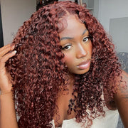 (FLASH SALE) Pre Bleached Wear Go Upgraded 8x5 HD Lace Reddish Brown Curly Pre Cut Wig