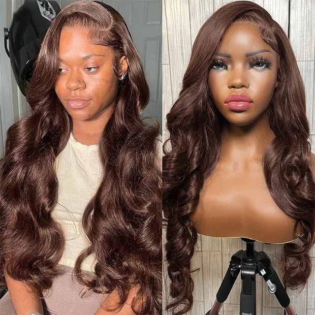 7x5 Pre Cut HD Lace Wear & Go #4 Chocolate Brown Colored Body Wave 4x4 Realistic Transparent Glueless Human Hair  Wig