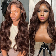 Chocolate Brown Closure Wig Glueless  8x5 Pre-cut Lace  Human Hair Wigs With Pre Bleached Knots Flash Sale