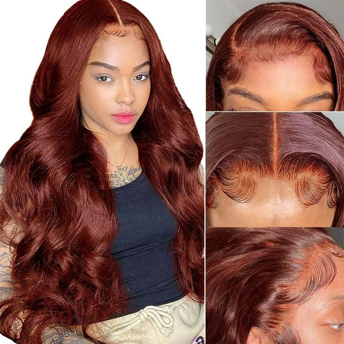 Wear Go Glueless Wigs 8*5 Pre Cut HD Lace Wig Reddish Brown Body Wave Wig Human Hair Lace Front Wigs For Women