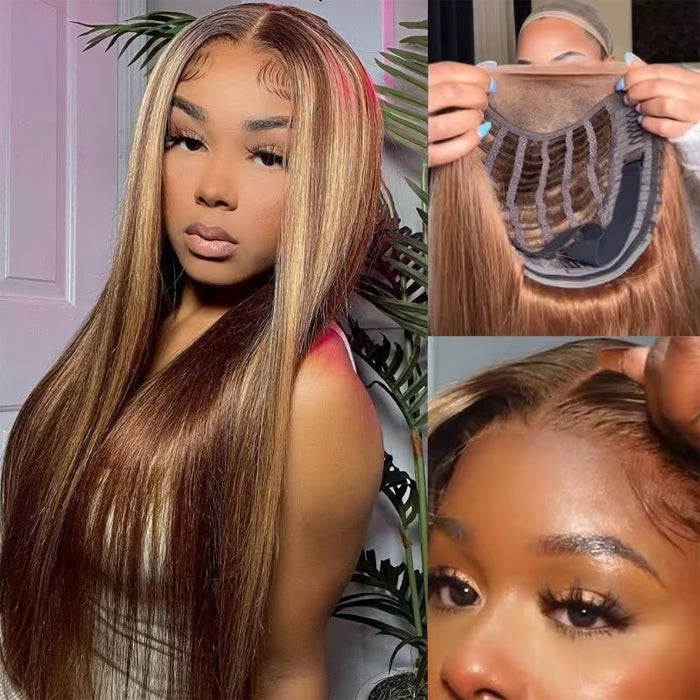 8x5 HD Lace Wear & Go Honey Blonde Highlight Straight Hair 4x4  Pre-Cut Lace Glueless Closure Wig