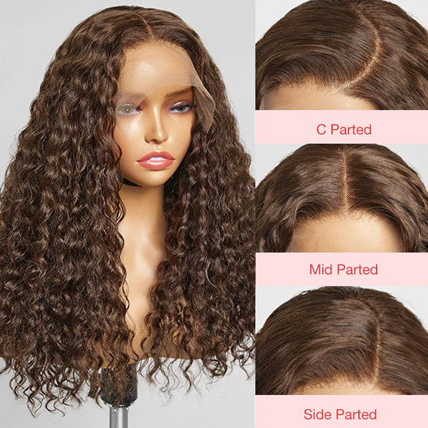 Chocolate Brown Deep Wave Transparent Lace Front Wigs 100% Human Hair
