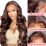 Chocolate Brown Closure Wig Glueless  8x5 Pre-cut Lace  Human Hair Wigs With Pre Bleached Knots Flash Sale