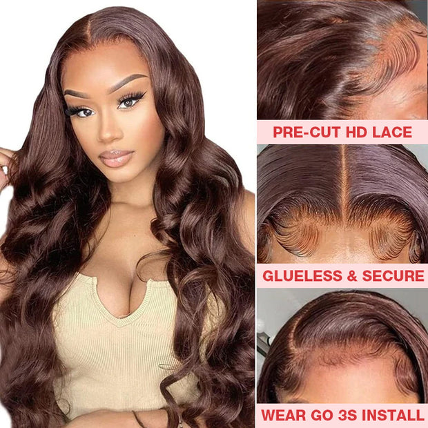 Clearance Sale|Chocolate Brown Closure Wig Glueless  8x5 Pre-cut Lace  Human Hair Wigs With Pre Bleached Knots Flash Sale