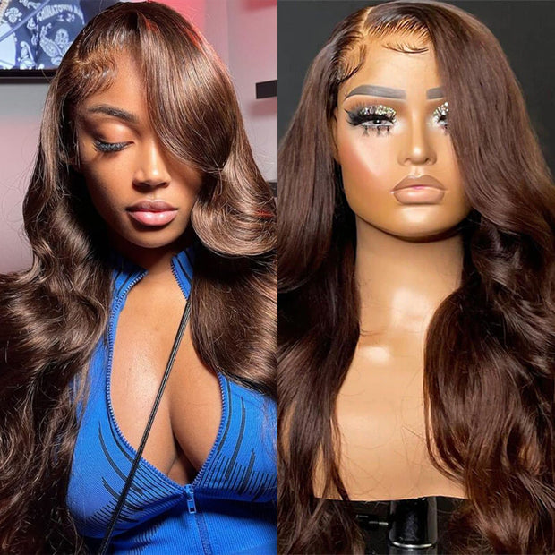 Chocolate Brown Closure Wig Glueless  8x5 Pre-cut Lace  Human Hair Wigs With Pre Bleached Knots Flash Sale