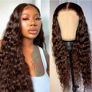 Chocolate Brown Deep Wave Transparent Lace Front Wigs 100% Human Hair