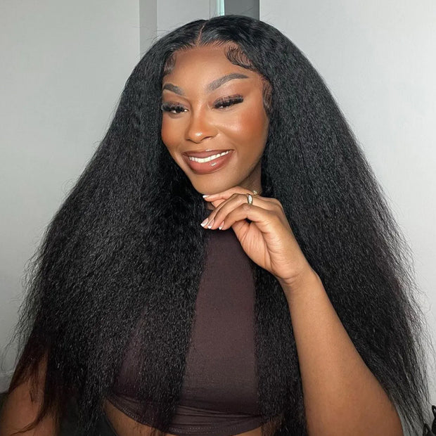 Kinky Straight 13x4 HD Transparent Lace Front Wig 180% Density Flash Sale