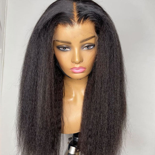 Kinky Straight 13x4 HD Transparent Lace Front Wig 180% Density Flash Sale