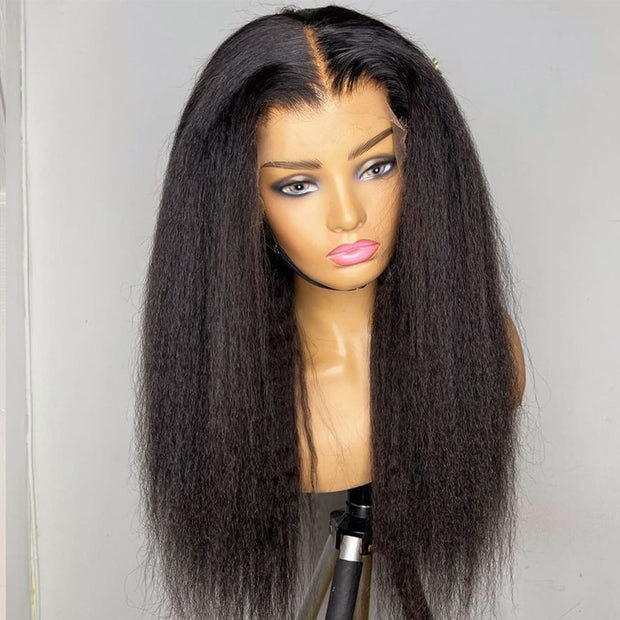 Kinky Straight 13x4 HD Transparent Lace Front Wig 180% Density Flash Sale