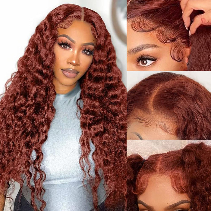 Reddish Brown 13x4/4x4 HD Lace Wig Deep Wave Auburn Glueless Human Hair Wigs